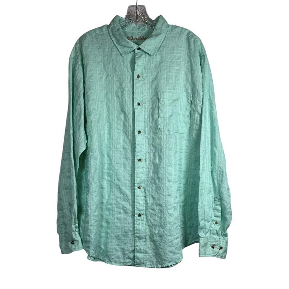 Caribbean Sz XL Men's Linen LS Woven Shirt Lt Green Cabbage Roundtree & Yorke‎